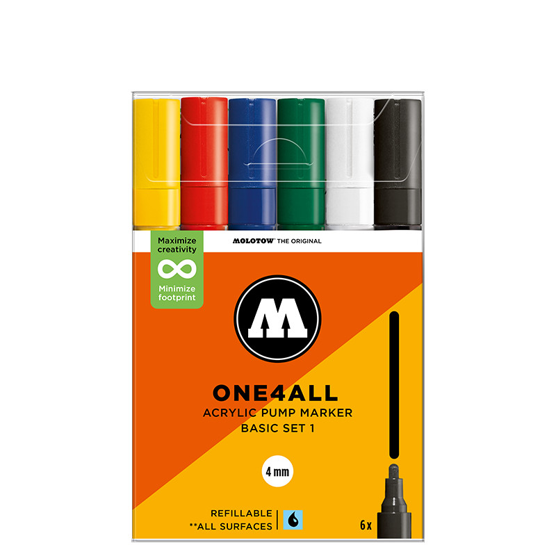 Molotow 227HS Basic Set – 6 x Acrylic Paint Marker Pump Pens – 4mm Tip