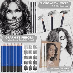 80 Pc Drawing Sketching Kit Art Supplies Sketchbook Colored Graphite Charcoal