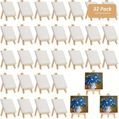 32pc Mini Canvas and Easel Set Small Painting Art Supplies 4×4 Inch