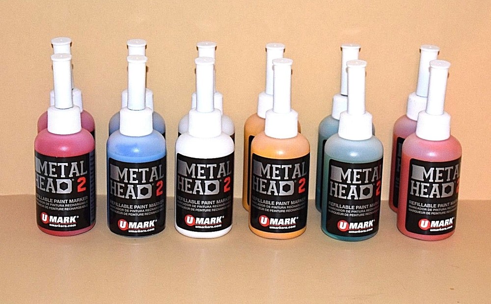 12 Metal Head Paint Marker 2 Oz Metal Marking Red White Blue Green Yellow Orange