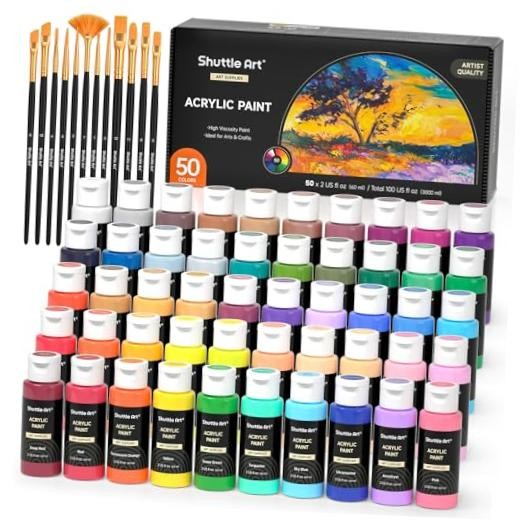 Acrylic Paint, 50 Colors Acrylic Paint Set, 2 Fl Oz (Pack of 50) Regular