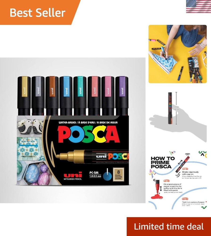 Professional-Grade 8 Metallic Marker Set with Reversible Tips – Multicolor