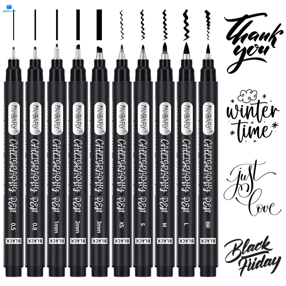 PANDAFLY Calligraphy Pen, 10 Size 1 Count (Pack of 10), Black