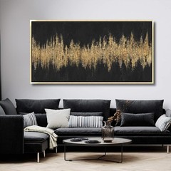 24″x48″ Framed Black and Gold Abstract Sound Wave Textured Wall Art, Minimali…