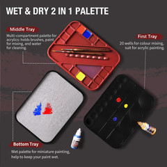 Wet Pallet for Painting Miniatures – 2 in 1 Dry and Wet Palette with Lid, Inclu