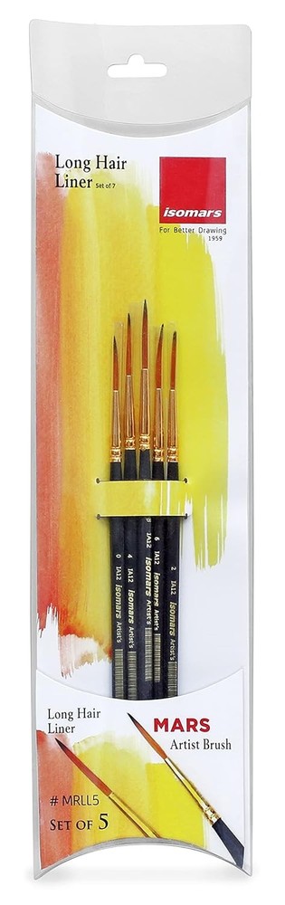 5Pc Long Hair Liner Brush Set Fine Detail Outlining for Acrylic Watercolor & Ink