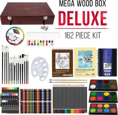 Mega Wood Artist Kit 162pc – Pro Drawing, Painting Supplies with Paper & Brushes