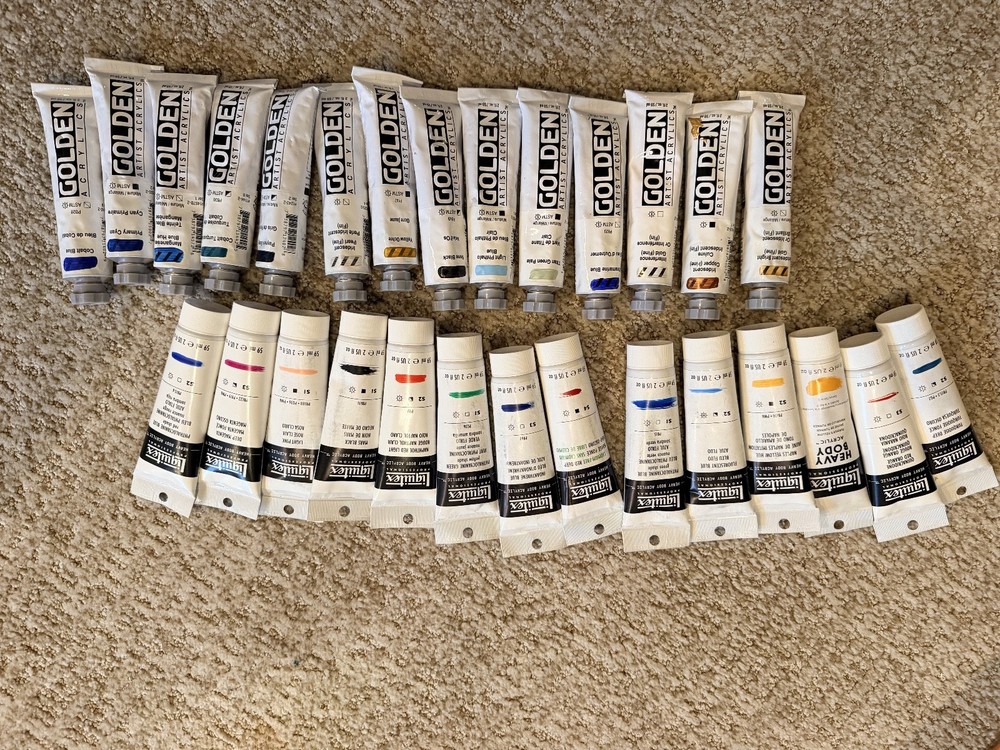 BRAND NEW Liquitex and Golden Paint Lot 27 Colors NO DUPLICATES Retails $300+