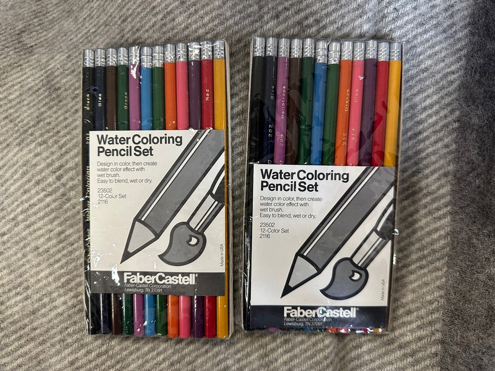 x2 Rare Vintage Faber-Castell Watercolor Pencils Set of 12 #23502 New Unused