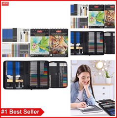 80 Pack Drawing Set Sketching Kit, Pro Art Supplies with 3-Color Sketchbook