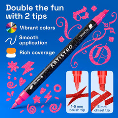 ARTISTRO 24 Sparkly Glitter Dual-Tip Paint Pens – Dazzling Markers with Acrylic