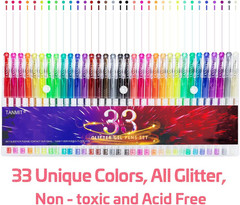 Glitter Gel Pens, 33 Colors Neon Glitter Pens Set Gel Art Markers with 40% Mo…