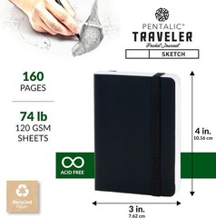 Portable 3″ x 4″ Sketchbook with Water-Resistant Cover and Elastic Closure