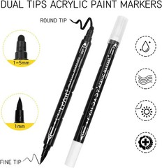 Dual Tip Acrylic Paint Pens Markers, 8 Pack Black & White Paint Pens for Wood, C