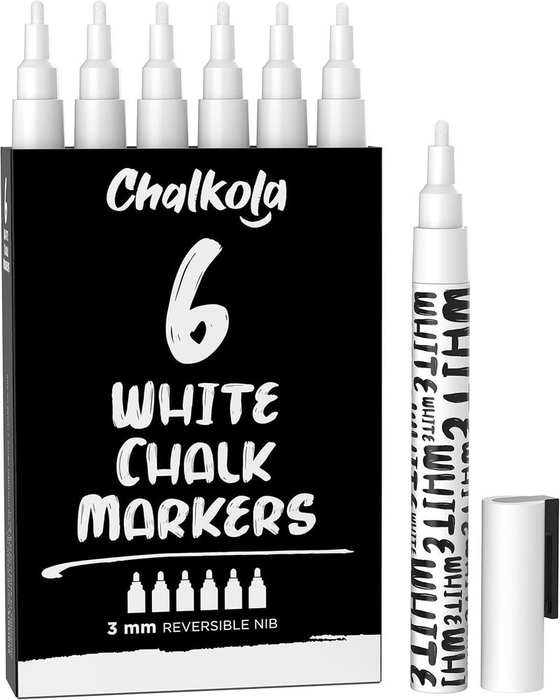 Chalkola White Chalk Pens – White Dry Erase Liquid Chalk Pens for Chalkboard