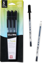 3-Piece Gelly Roll Blister Card Medium Point Gel Ink Pen Set, Black