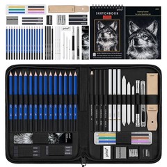 50 Pack Drawing Set Sketch Kit, Sketching Supplies with 3-Color Sketchbook, G…
