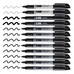 12 Black Permanent Markers with Portable Bag – Waterproof Quick Drying Pens S…