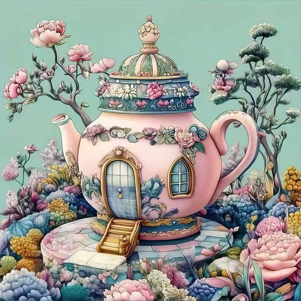 Teapot Castle Diamond Art Kits for Adults,5D 13.79 x inches, YP006