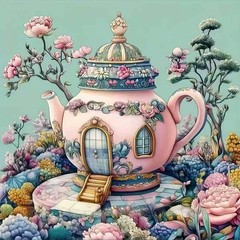 Teapot Castle Diamond Art Kits for Adults,5D 13.79 x inches, YP006