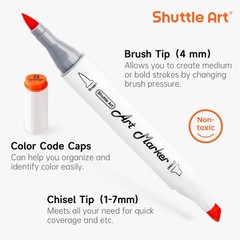 Alcohol Markers Brush tip, Dual Tip Brush & Chisel Tip Art Marker Set, 50 Col…