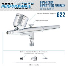 Master G22 Dual-Action Gravity Feed Airbrush Set Kit 0.3mm Tip, Hobby Auto Cake
