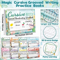 8 Pack Grooved Cursive Handwriting Workbook Learning Grooved Cursive Reusable…