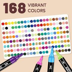 168 Colors Acrylic Paint Markers, Dual Tip Fine and Brush Tips Pens Contain 24 M