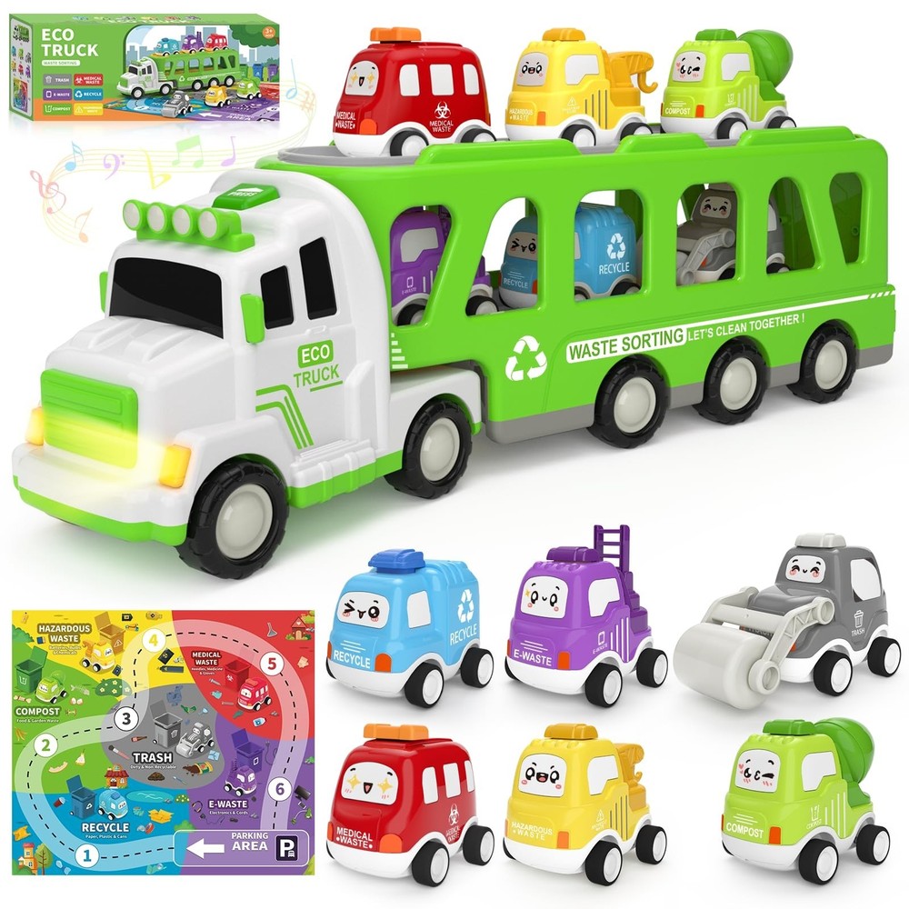 7-in-1 Toddler Truck Toys for 2 3 4 5 Year Old Boys – 17″ Longer Transport Ec…