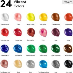 Acrylic Paint Set, 24 Colors 2 oz/Bottle with 12 Art Brushes, Art Supplies for &