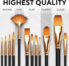 Acrylic Paint Set Professional Artist Painting Pigment Tubes 24 Color 12 Brushes