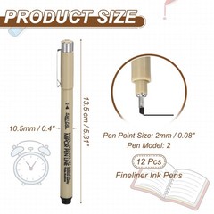 Fineliner Pens, 12 Pcs 2 2mm Fineliner Marker Black Waterproof Ink Pens