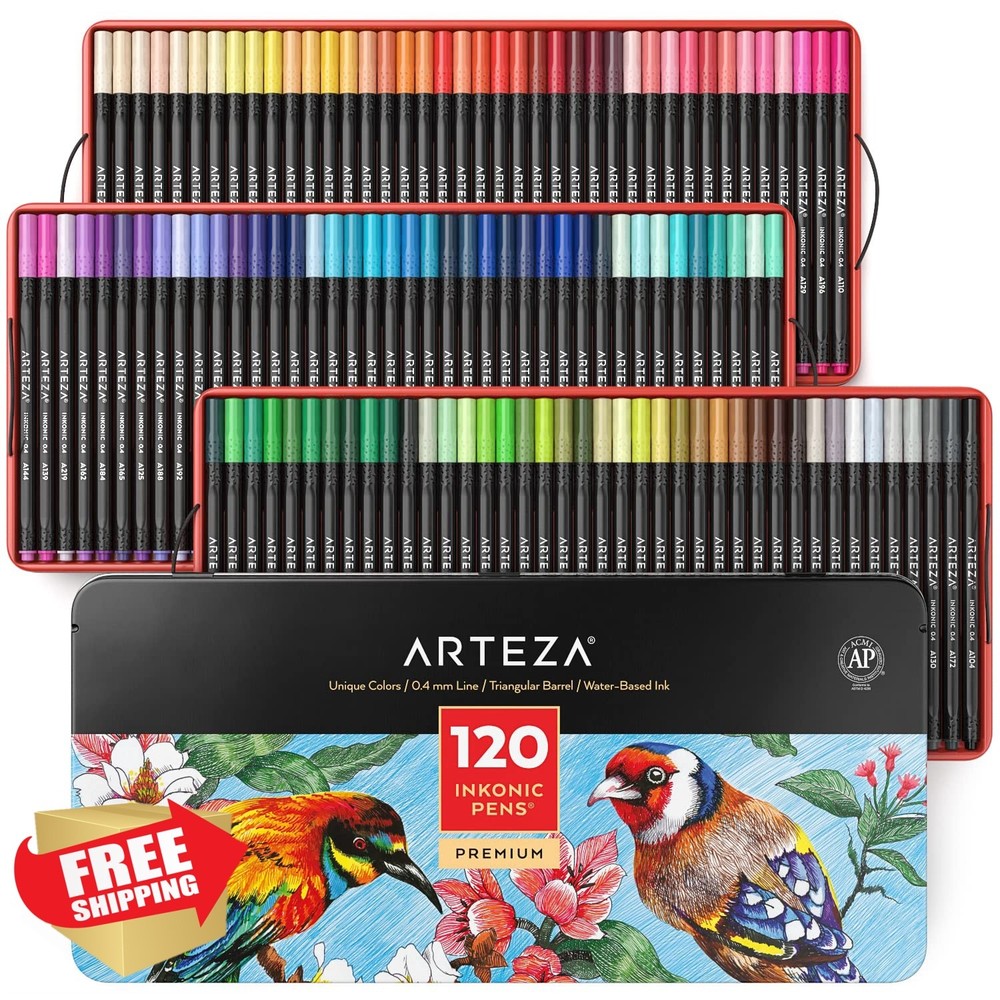 ARTEZA Inkonic Fineliner Pens, Set of 120, 0.4 mm Fine Tip Markers for Drawin…