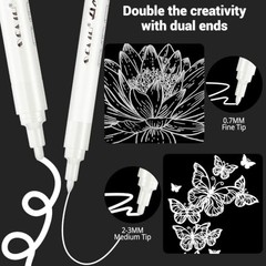 Acrylic Paint Pens – 8 Pack 2-3MM Medium Tip & 0.7MM Extra Fine Paint White
