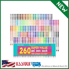 Gel Pens Set, 260 Pack 130 Colored Gel Pens Plus 130 Refills for Adult Coloring