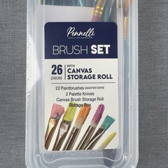 Pennelli Quality Art Materials: Brush Set 26 PiecesWith Canvas Storage Roll