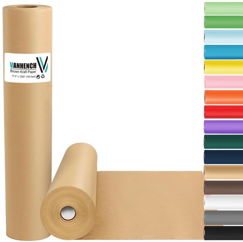 Vanhench Brown Wrapping Paper Roll, Craft Kraft Packing 17.5″ X 100‘,