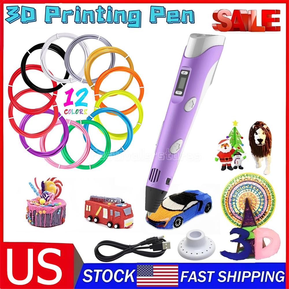 12 Color Filament 3D Printing Pen Set 3D Drawing Pen with Led Display Kid Gift