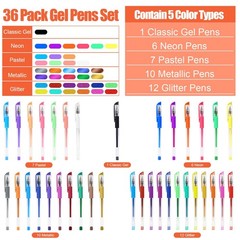 TANMIT 36 Colors Gel Pens Set for Adult Coloring Books, Colored Gel Marker wi…