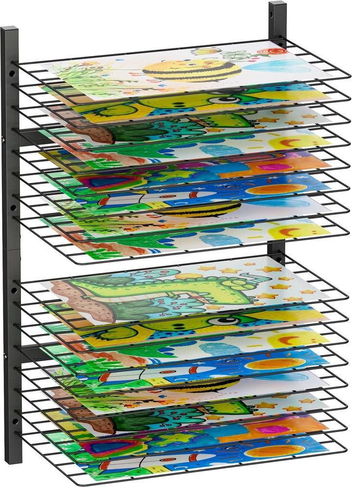 mocomax Wall Mount Art Drying Rack, 16 Removable Shelves Metal Paint Drying R…