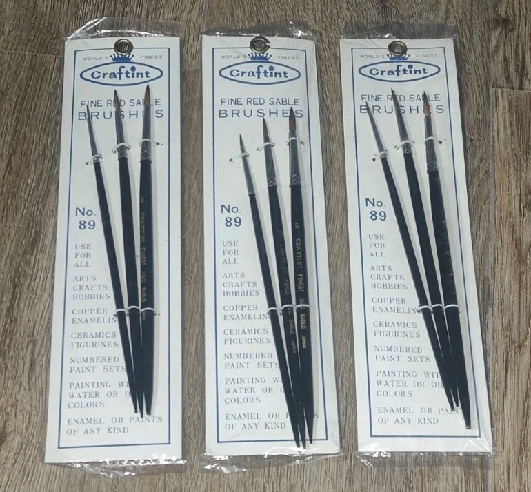 VINTAGE CRAFTINT NO 89 #89 FINE RED SABLE PAINT BRUSHES JAPAN (LOT OF 3) NEW