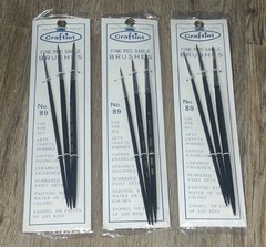 VINTAGE CRAFTINT NO 89 #89 FINE RED SABLE PAINT BRUSHES JAPAN (LOT OF 3) NEW