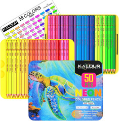 50 Neon Colored Pencils Set Fluorescent Soft Core Art Supplies for Adults