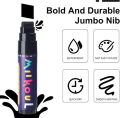 miikoul 4 Pcs Jumbo Black Permanent Markers, Large 15mm Felt Tip Wide
