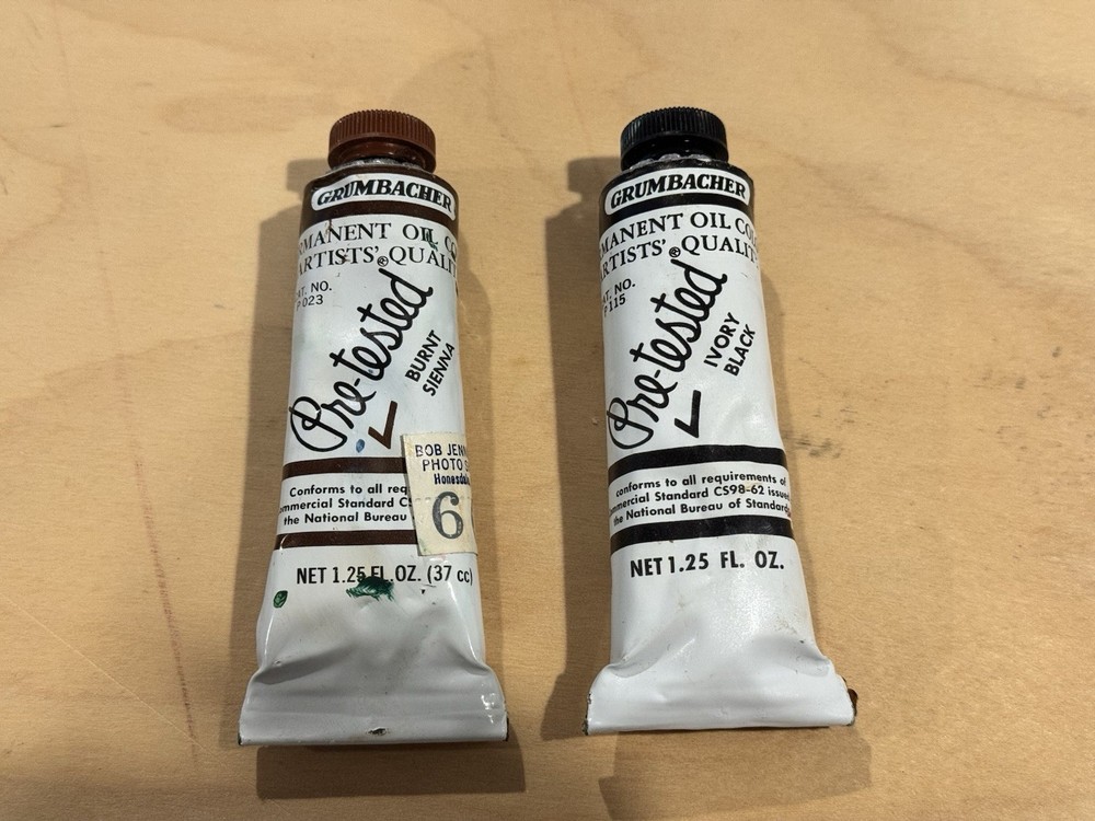Grumbacher Oil Paint Pre-tested, Set Of Two, Burnt Sienna & Black Ivory, Vintage