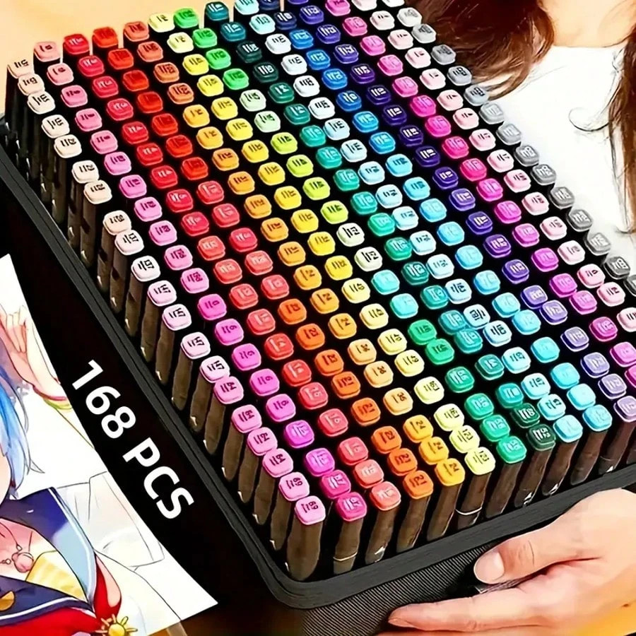 168-Color Dual-Tip Brush Marker Set with Case