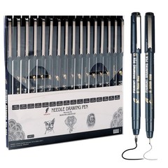 Micro Fineliner Drawing Pens Set Waterproof Black Ink Art Calligraphy 16 Pcs