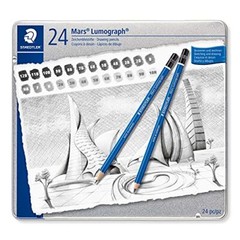 24 Set Drawing Pencils Mars Lumograph Art Metal Case Break-Resistant Bonded Lead