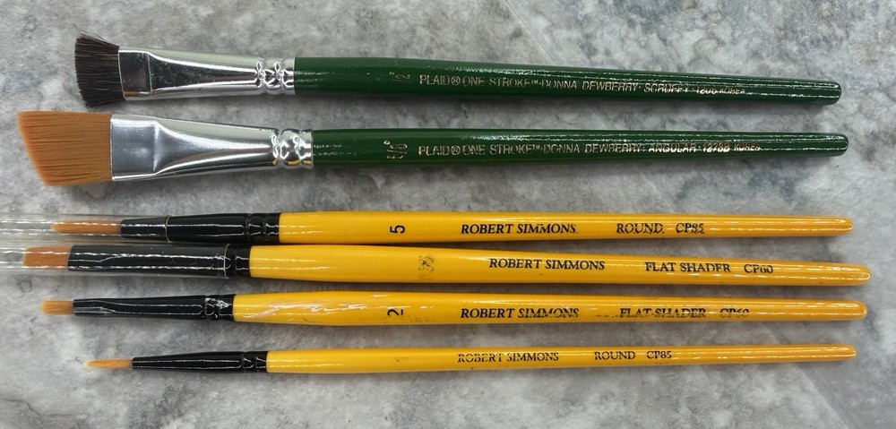 Robert Simmons Paint Brush Round & Flat Plaid One Stroke Dewberry Angular lot 6