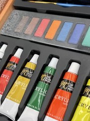 Art Mixed Media Set in Wooden Case 55 pieces Paint Colored Pencils And More